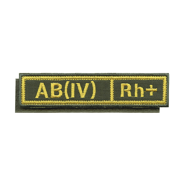 Нашивка на грудь вышит. Гр. кр. AB (IV) положит. (оливковый фон, ткань Rip-Stop) на костюм офисный (125x25 мм) на липучке