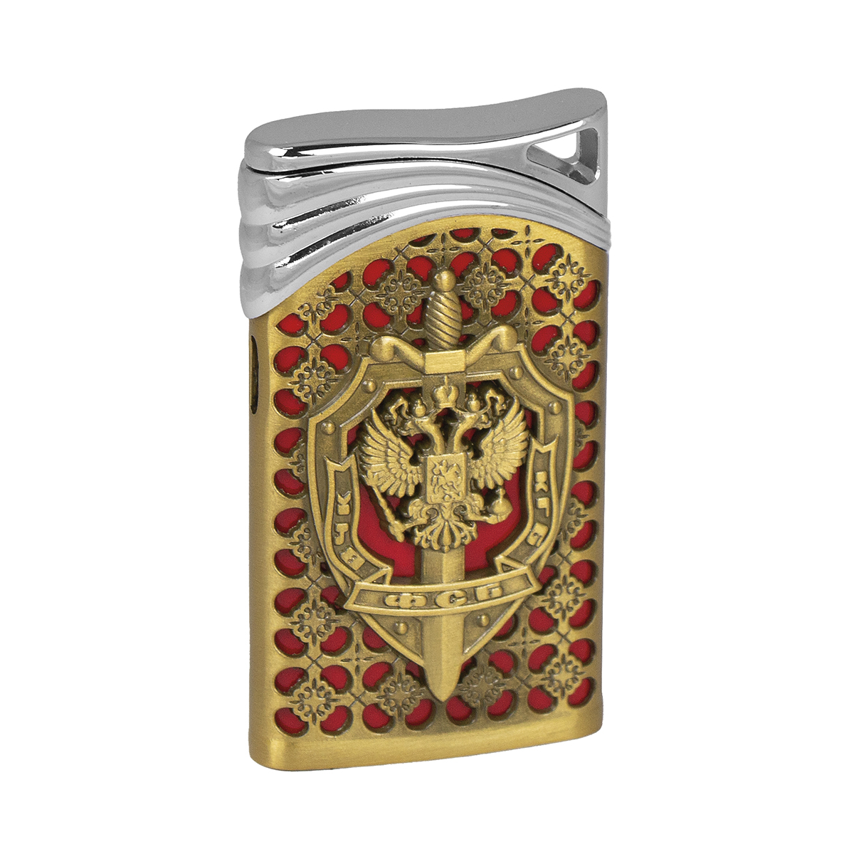 Зажигалка газовая с резным орнаментом ВЧК-КГБ-ФСБ