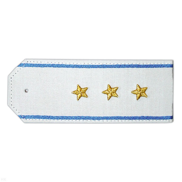 Погоны «машинная вышивка» из рубаш. ткани белые с вышит. голуб. кантом с вышит. звездами (ст. прапорщик)