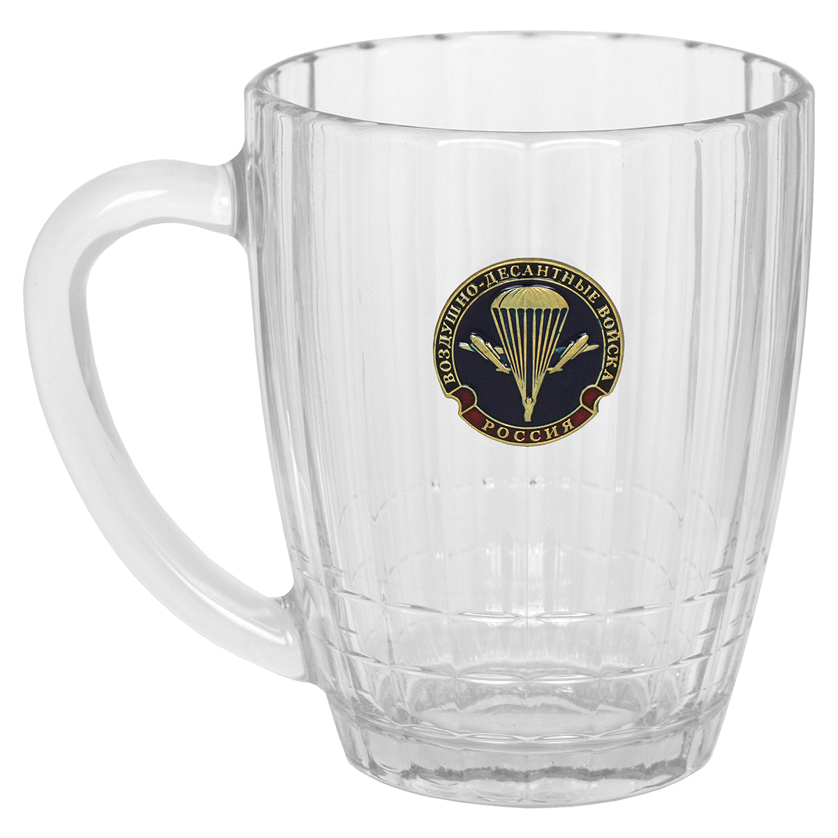 Кружка пивная стеклянная с мет. накладкой ВДВ нов/обр (0,5 л)