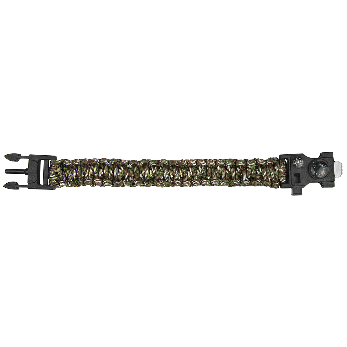 Браслет выживания с пластиковым замком, компасом, термометром и мет. пилкой (кмф зел)