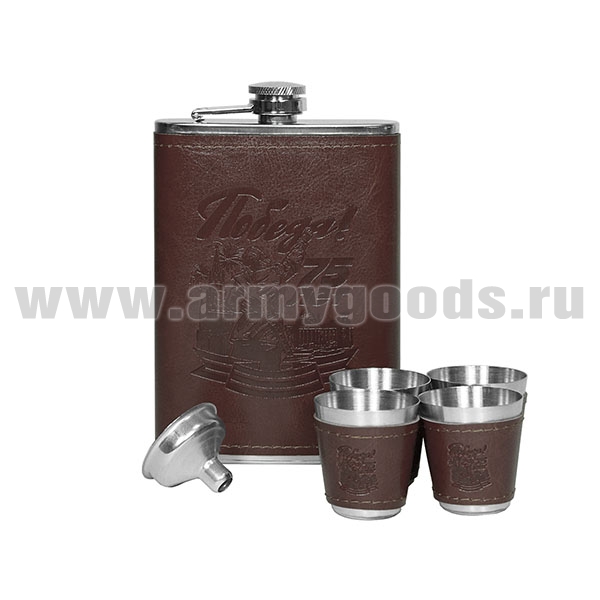 Набор подарочный Победа! 75 лет (фляга нерж. сталь + 4 стопки; тиснение на коже)