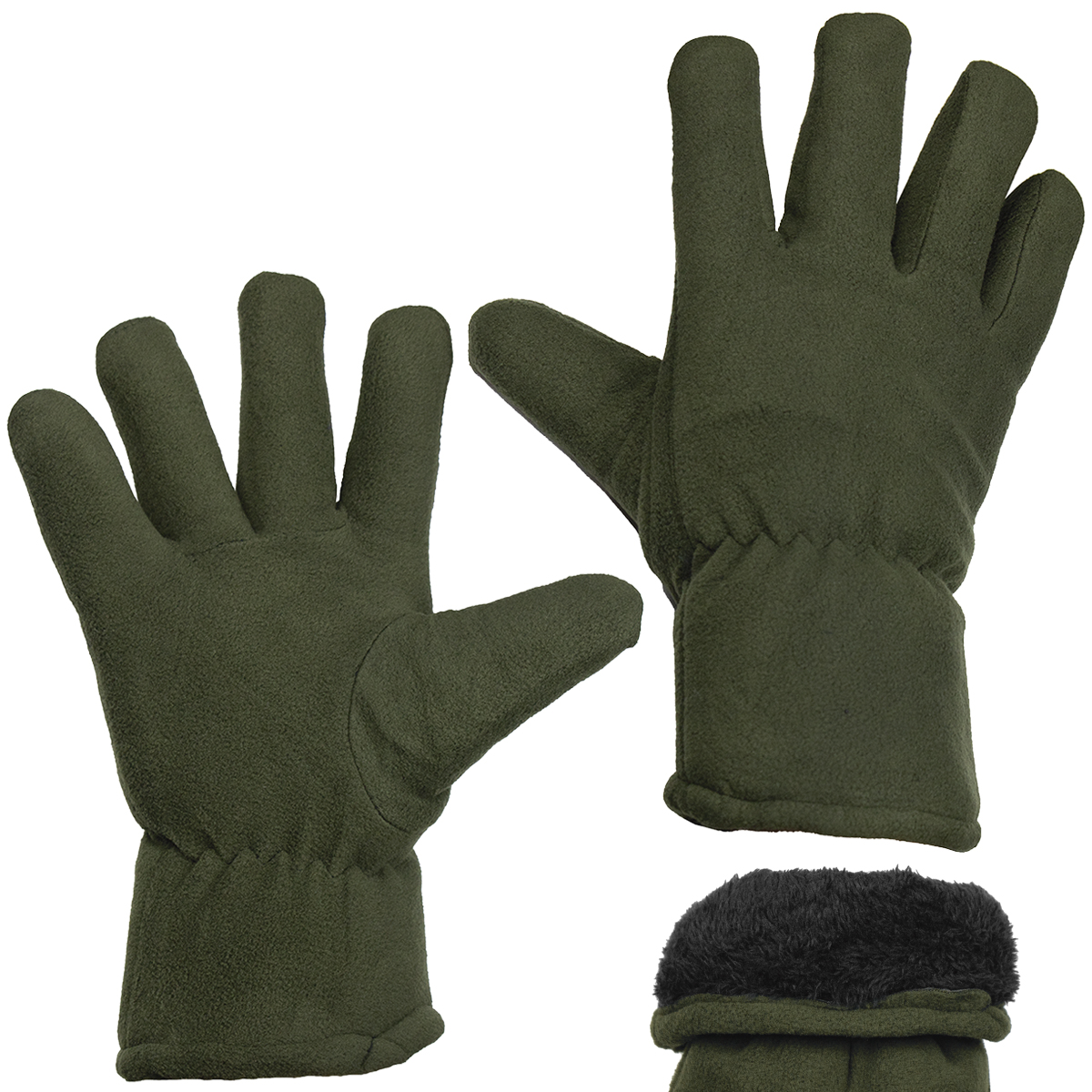 Перчатки зимние флисовые с иск. мехом оливковые