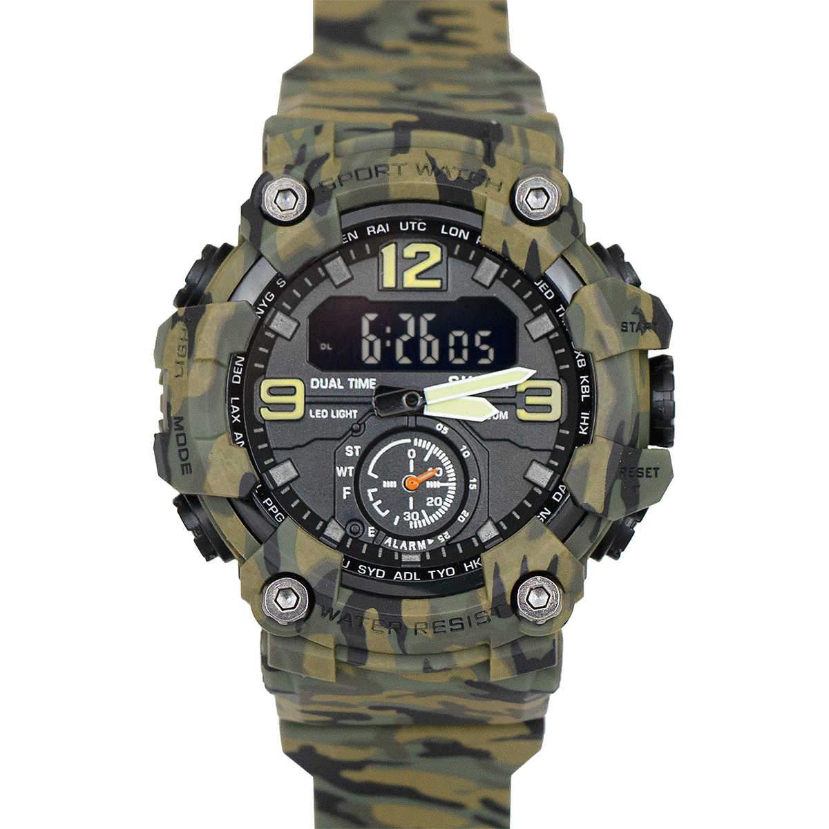 Часы наручные кварцевые спортивные (водонепроницаемые 5 атм) с полимерным формованным ремешком (цвета в асс-те)