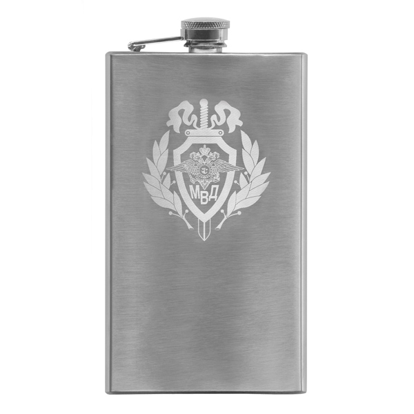 Фляга нерж/ст с лазерной гравировкой МВД (8, 9 или 10 OZ;  240, 270 или 300 мл)