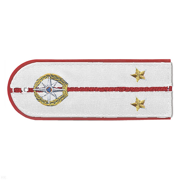 Погоны «машинная вышивка» из рубаш. ткани МЧС белые с вышит. эмблемой (лейтенант) пластик