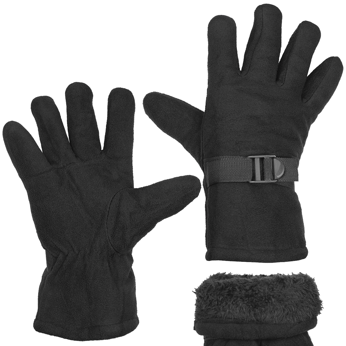 Перчатки зимние флисовые с иск. мехом черные (с утяжкой)