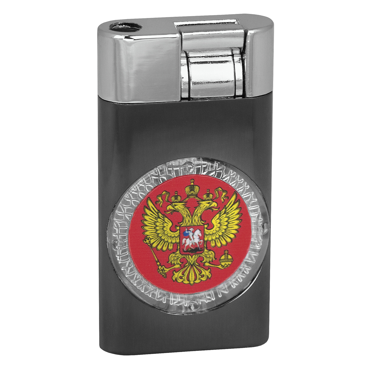 Зажигалка газовая с цветным светящимся гербом РФ