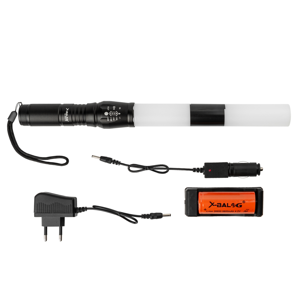 Жезл полосатый (стробоскоп) с мет. ручкой (длина 36 см) + ZOOM (в комплекте с аккумулятором и подзарядкой 2 вида) кнопка с торца ручки