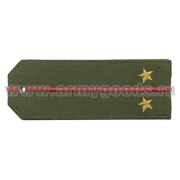 Погоны «машинная вышивка» оливк. (ткань rip-stop) c 1 вышит. красн. просв. с вышитыми звездами (лейтенант) на костюм офисный
