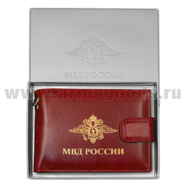 Обложка кожаная под удост. в  подар. коробке МВД России (без значка)