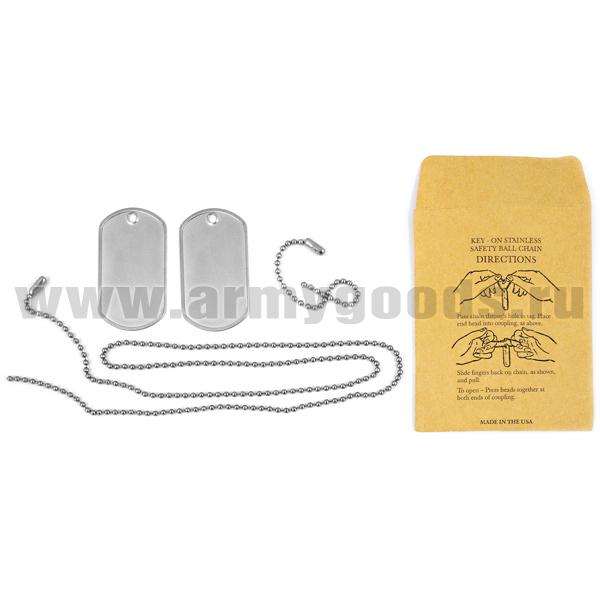 Цепочка для жетонов с 2 жетонами НАТО США в инд. упаковке (стальн. матовые)