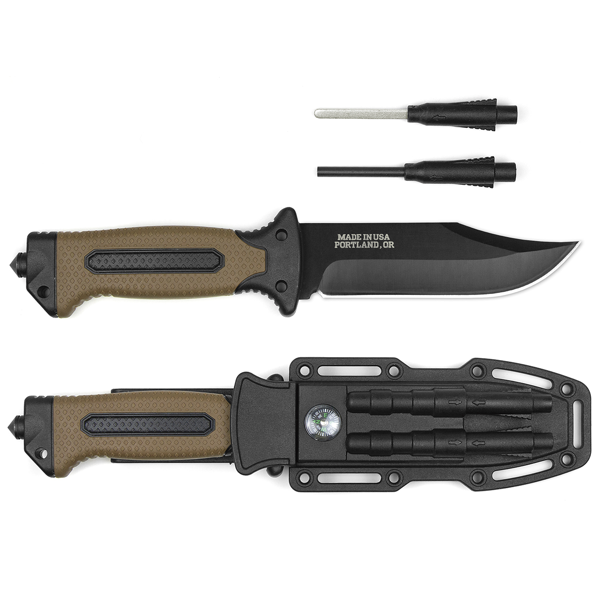 Нож GERBER COLUMBIA в пластиковых ножнах с компасом и огнивом (4028C) общая длина 27 см	