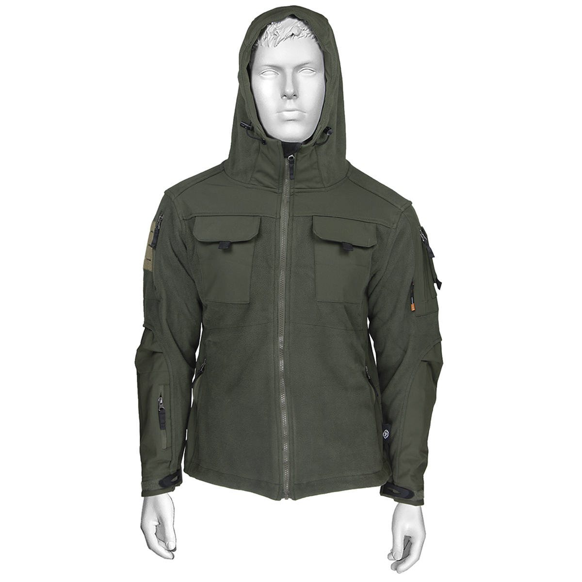 Кофта тактическая комбинированная (726) (флис + ткань) с капюшоном оливковая