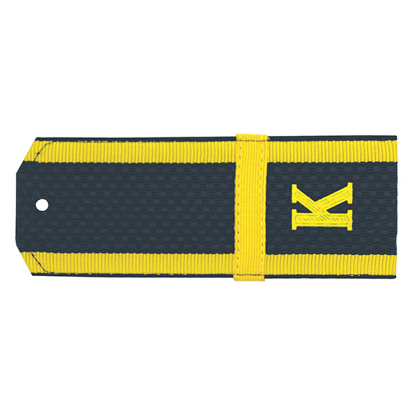 Погоны синие желтый кант (курсантские) с нашитым желт.шелковым галуном (ефрейтор) и пластизол. "К" (на пластике)