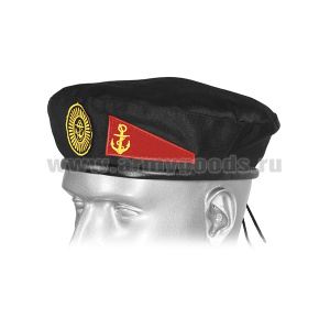Берет сувенирный черный с нашитой кокардой ВМФ и уголком с якорем