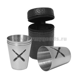 Стопки мет. (4х20 мл) с лазерной гравировкой РВиА (в чехле)