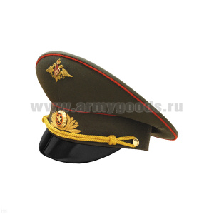 Фуражка Ручная вышивка канитель (3% золото) ВС ген. оливковая с красн. кантом