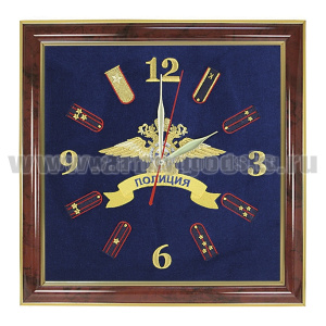 Часы подарочные вышитые на бархате в багетной рамке 35х35 см (Полиция) орел МВД