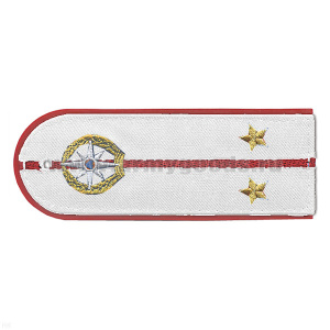 Погоны «машинная вышивка» из рубаш. ткани МЧС белые с вышит. эмблемой (лейтенант) пластик