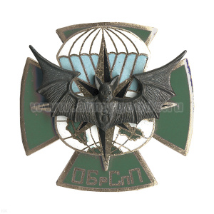 Значок мет. ОБрСпП летуч. мышь, крест (зел.) гор. эм.