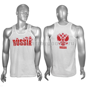 Майка белая с надп. краской Russia (National team) (надпись красной краской)