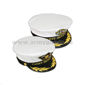 Фуражка сувенирная капитанка белая СПб с вышитым козырьком c якорем и флагами