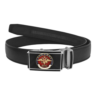 Ремень брючный кожаный черный с цветной бляхой Полиция ДПС