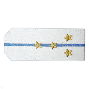 Погоны «машинная вышивка» из рубаш. ткани белые с 1 вышит. голуб. просв. с вышит. звездами (капитан)