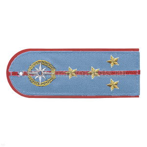 Погоны «машинная вышивка» из рубаш. ткани МЧС голубые с вышит. эмблемой (капитан) пластик