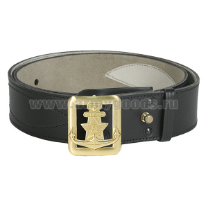 Ремень генеральский кожаный черный со штампованной пряжкой ВМФ СССР
