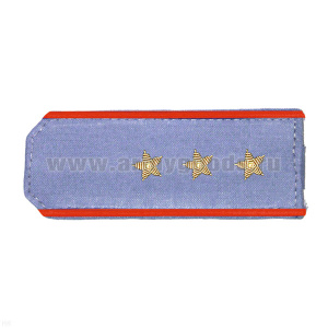 Погоны из рубаш. ткани серо-голуб. с вышит. красн. кантом, вышит. канителью (ст. прапорщик)