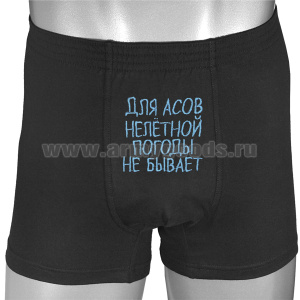 Трусы-шорты черные вышитые Для асов нелетной погоды не бывает