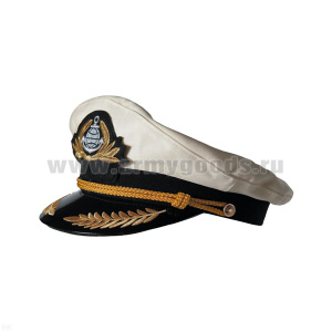 Фуражка сувенирная капитанка кремовая с вышитым козырьком и кокардой: глобус на якоре