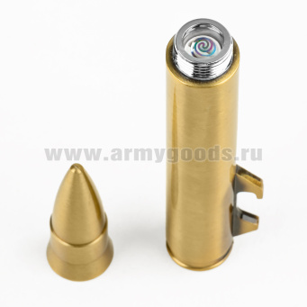 Зажигалка спиральная со шнуром USB, с открывалкой ПУЛЯ (зол./черн. по наличию на складе)