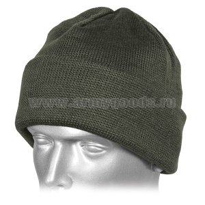 Шапка вязаная Армейская оливковая комбинированная 2-слойная (внешний - п/ш, внутренний - х/б)