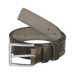 Ремень брючный кожаный (40 мм) одношпеньковый кмф зел