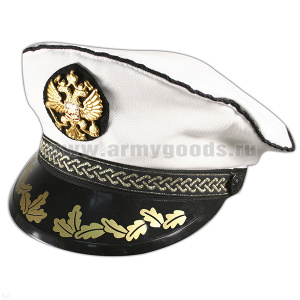 Фуражка сувенирная капитанка белая с белым верхом и мет. орлом