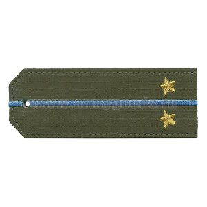 Погоны «машинная вышивка» оливк. (ткань rip-stop) c 1 вышит. голуб. просв. с вышитыми звездами (лейтенант) на костюм офисный