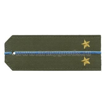 Погоны «машинная вышивка» оливк. (ткань rip-stop) c 1 вышит. голуб. просв. с вышитыми звездами (лейтенант) на костюм офисный