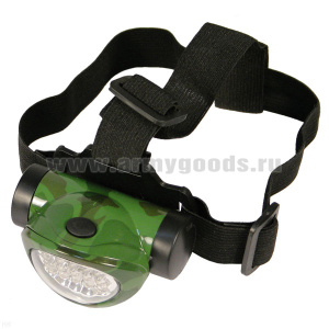 Фонарь светодиодный налобный кмф зеленый (питание от 3 батареек типа ААА, в комплект не входят)