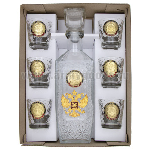 Набор подарочный стеклянный Штоф (0,5 л) и 6 стопок (50 мл) с мет. накладками Инженерные войска