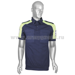 Рубашка поло ДПС М-535 тип А (95% хлопок, 5% лайкра) кор. рук. со световозвращающими шевронами (желтые вставки)
