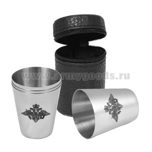 Стопки мет. (4х20 мл) с лазерной гравировкой Орел ВС (в чехле)