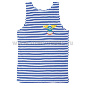 Майка-тельняшка кулирка голубая вышитая ВДВ (меч и крылья)