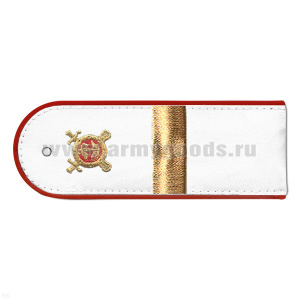 Погоны «машинная вышивка» из рубаш. ткани Полиция белые с вышит. эмблемой (старший сержант) пластик