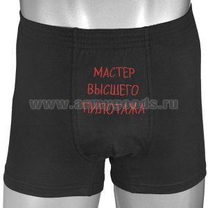 Трусы-шорты черные вышитые Мастер высшего пилотажа