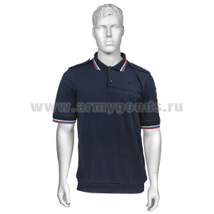 Рубашка поло Полиция темно-синяя (кор рук) (триколор на вороте и рукавах) х/б (низ на резинке) р-ры с 62