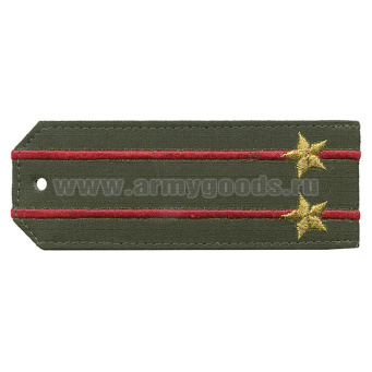 Погоны «машинная вышивка» оливк. (ткань rip-stop) c 2 вышит. красн. просв. с вышитыми звездами (подполковник) на костюм офисный