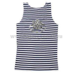 Майка-тельняшка кулирка синяя ВМФ (эмблема и надпись краской)